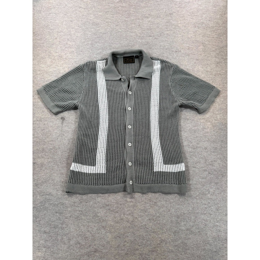 Massive Luxury Edition Shirts Mens Medium Gray White Crochet Knit Button Up